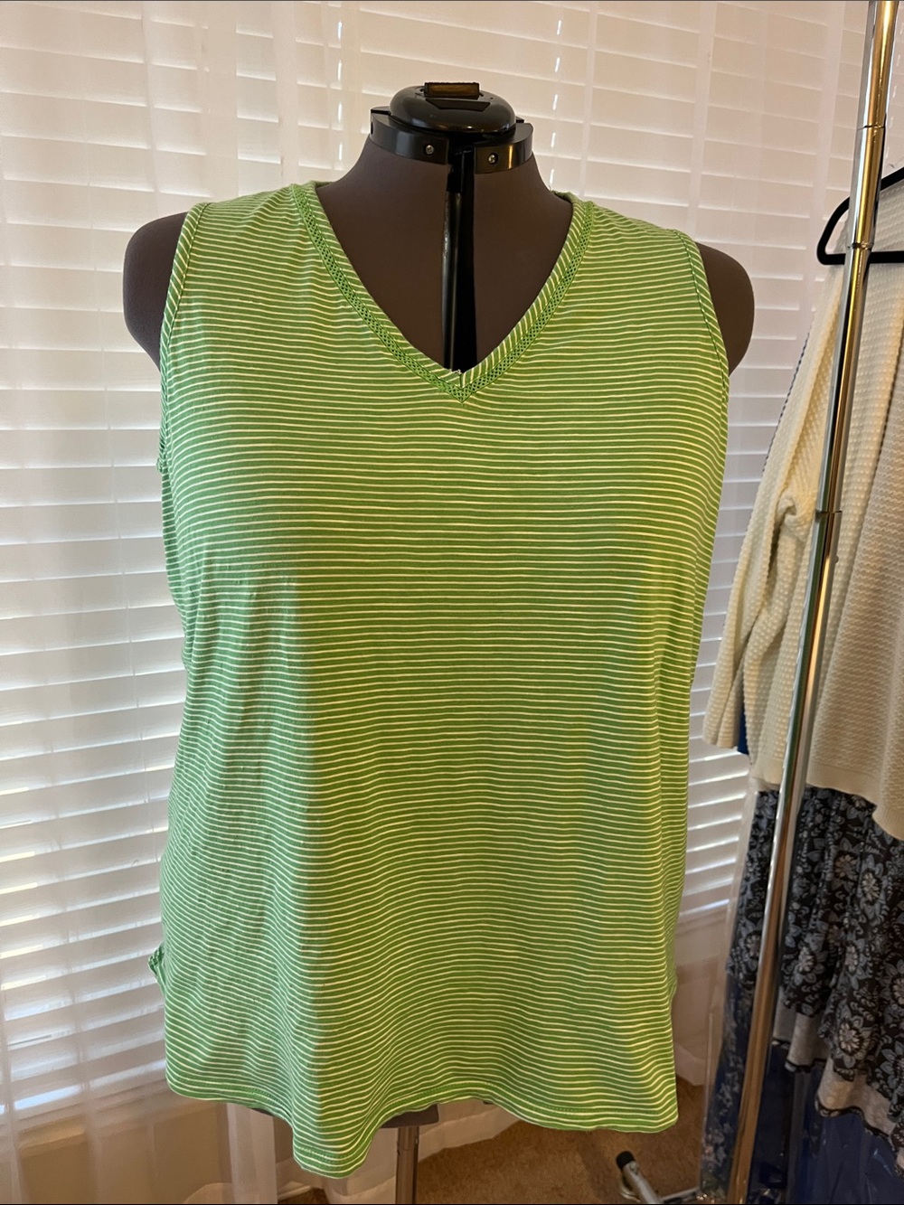 Lands’ End Green & White Stripe V-neck Tank 3x 24 26